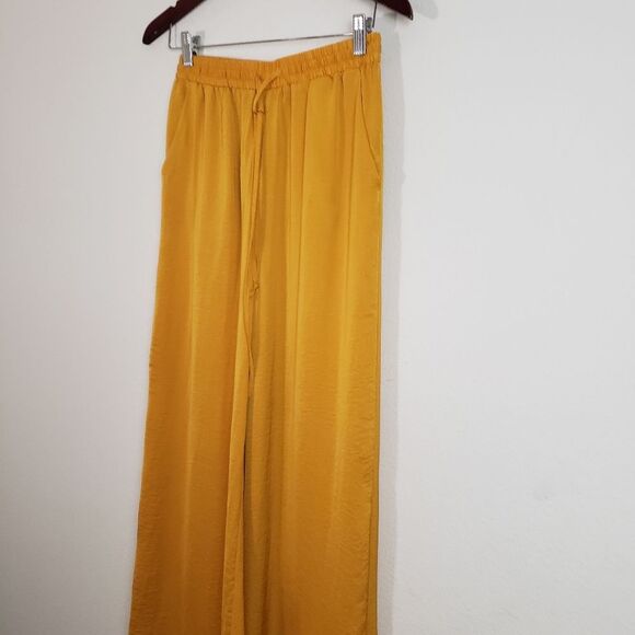 Forever 21 Women's Satin Wide Leg Pants Small Gold Pull On Flowy Lightweight - Picture 4 of 10